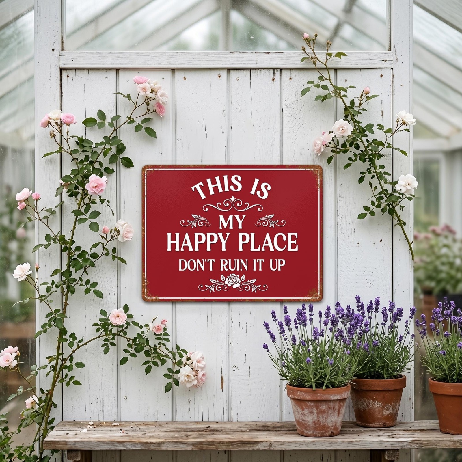 Custom Metal Happy Place Garden Sign Personalized Funny Backyard Patio Decor