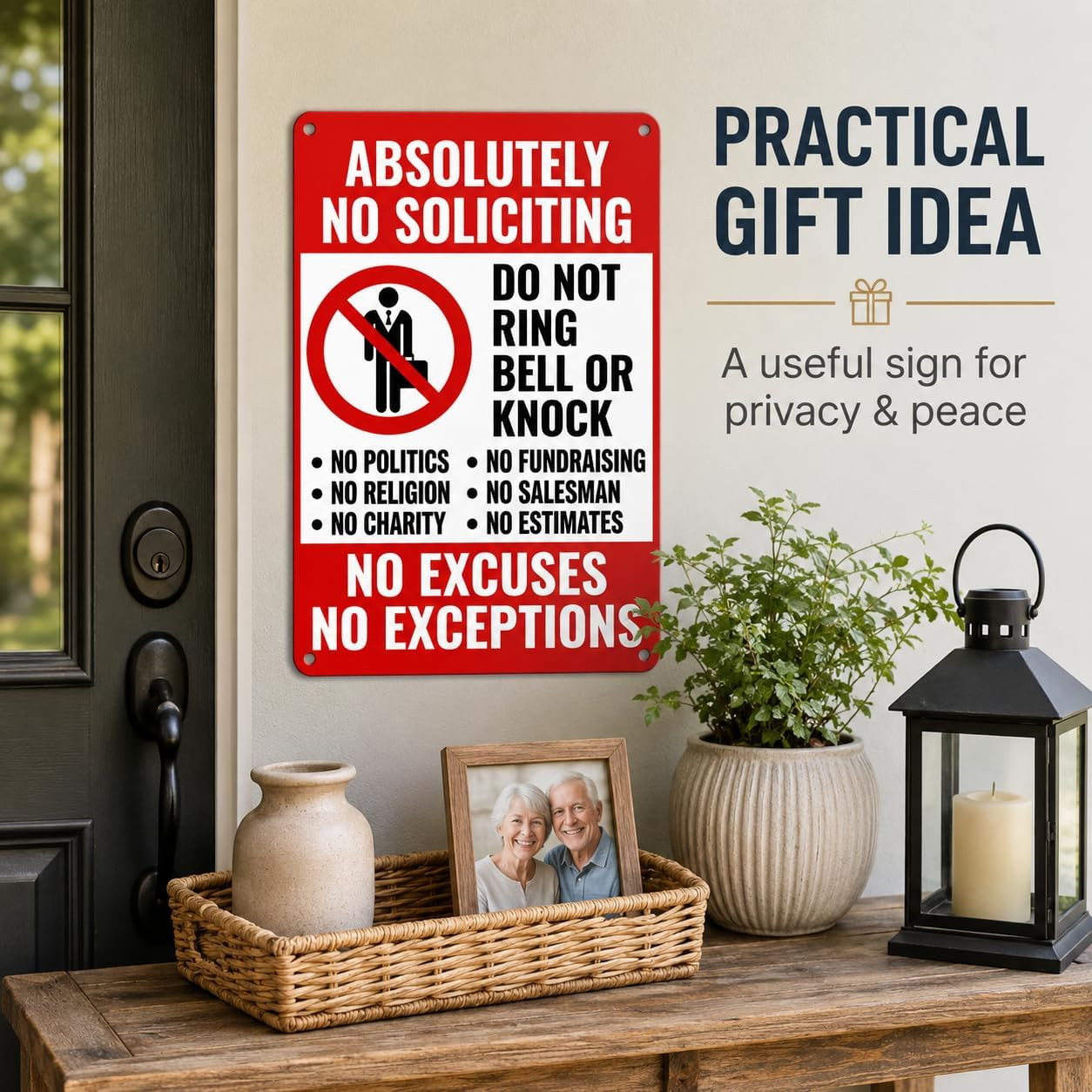 Absolutely No Soliciting Sign 8X12 Inch Metal Aluminum Plaque, Do Not Ring Bell