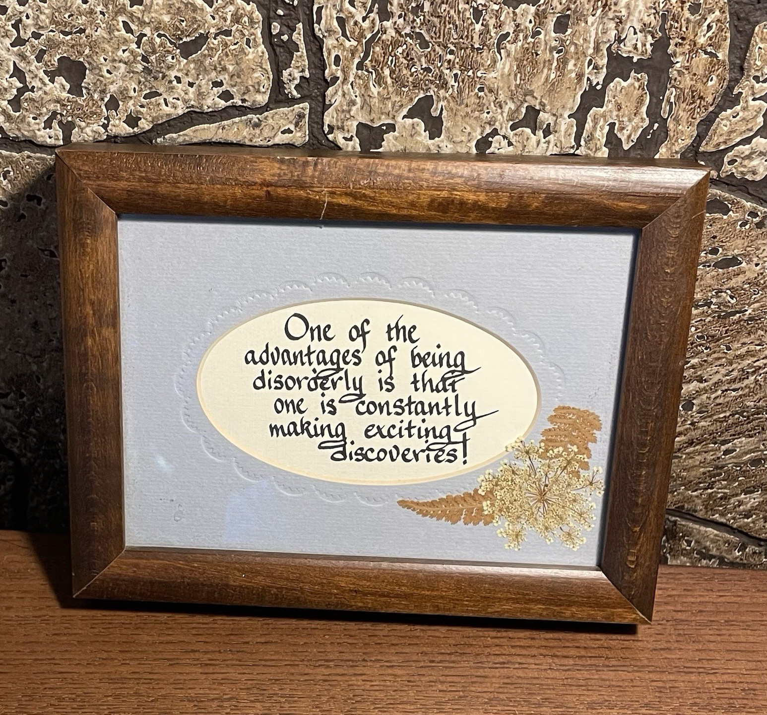 Framed Inspirational Quote Plaque Sign, Wood & Glass Brown Frame, Horizontal