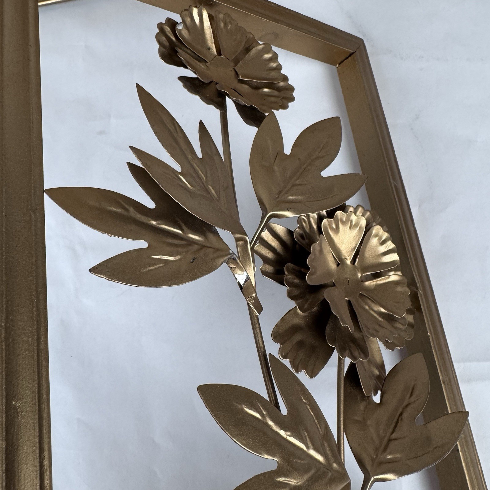 3 MCM Metal Art Gold 11X7 Wood Frame 3D Lily Pads Flowers Wall Hanging