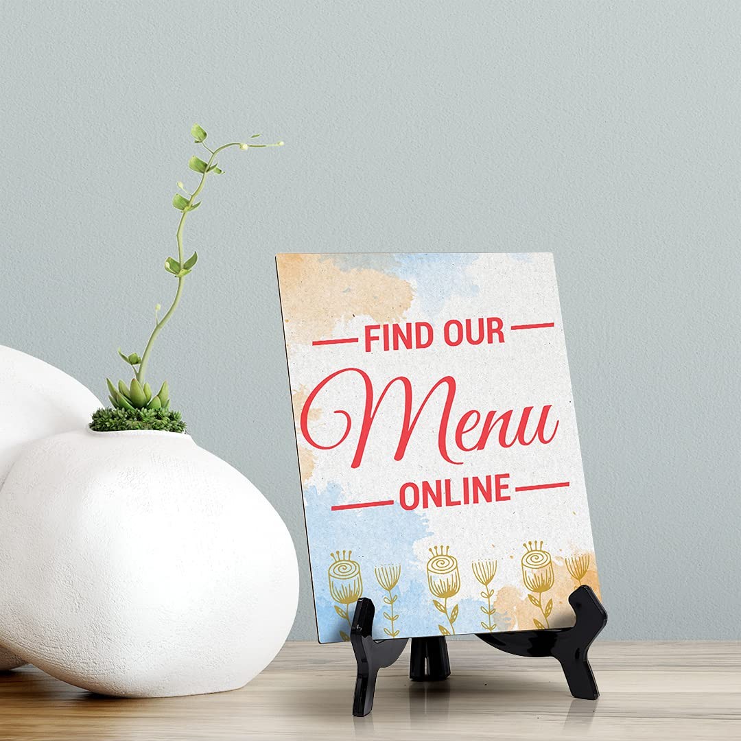 Signs ByLita Find Our Menu Online, Blue Watercolor Table Sign (6 x 8″)