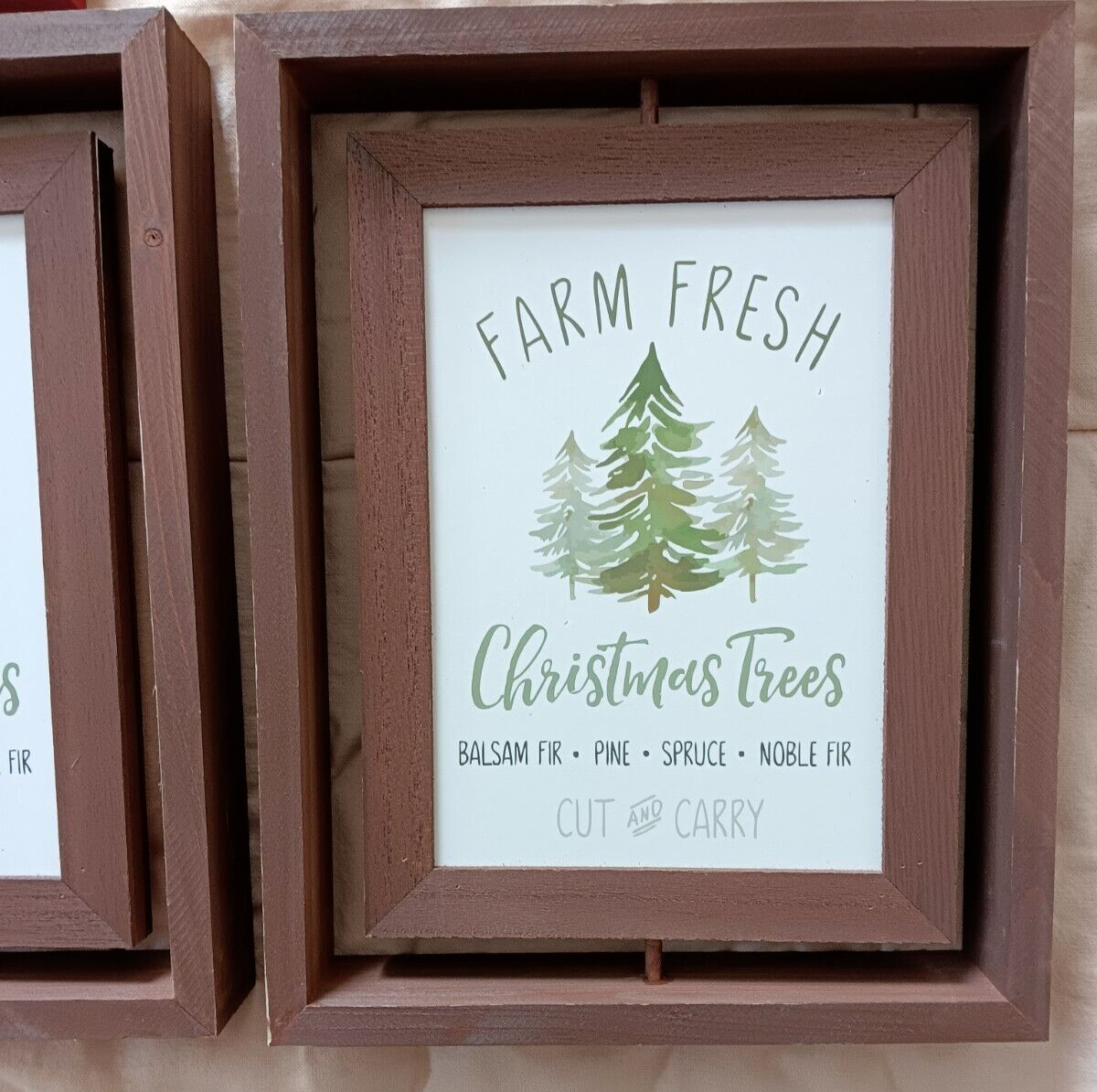Wood Farm Fresh Christmas Tree Sign Decor Lot Chalkboard Easel Green White Brown