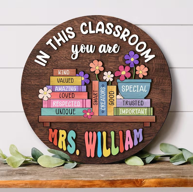 Custom Teacher Door Hanger: In This Classroom, Personalized Wood Sign