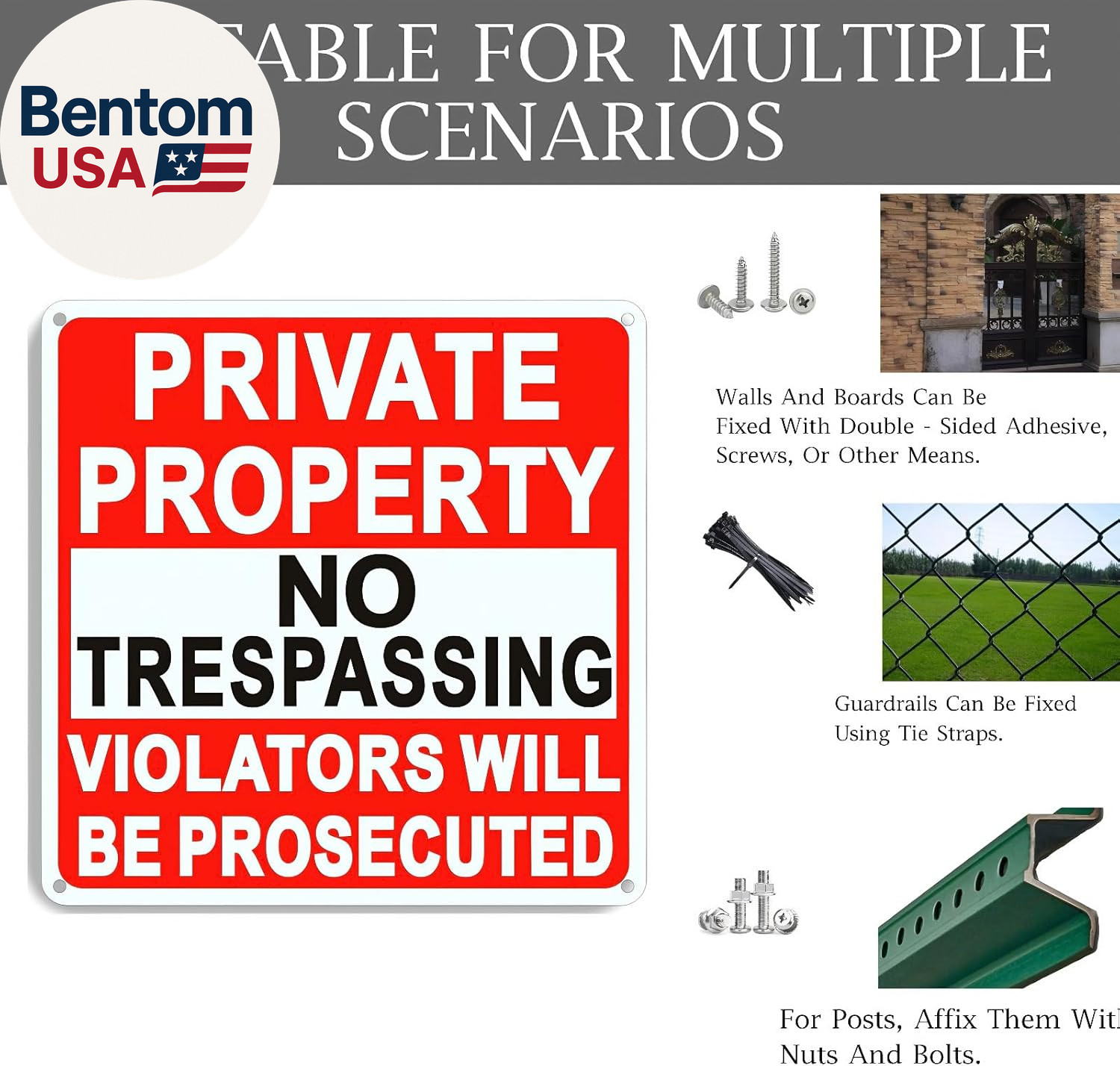 4 Pack Large No Trespassing Signs Private Property, 9.5 Inch X 9.5 Inch Private