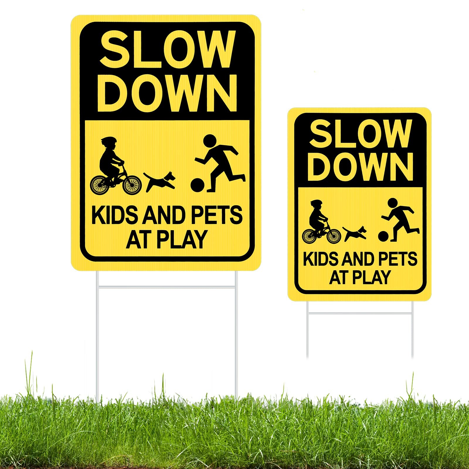Slow down Sign with Metal Stake Kids and Pets at Play Sign 16 X 12 Corrugate