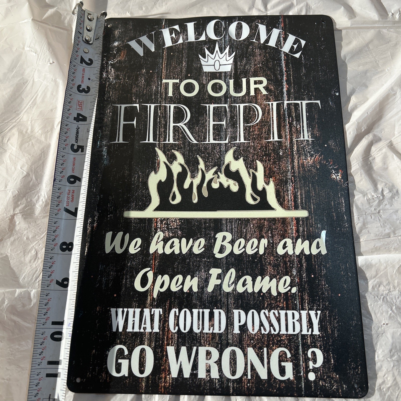 Welcome To Our Fire Pit Decorative Metal Sign 8X12 Inch Tin Wall Art