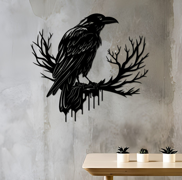Gothic Black Crow Silhouette Metal Wall Art Decoration Indoor Outdoor