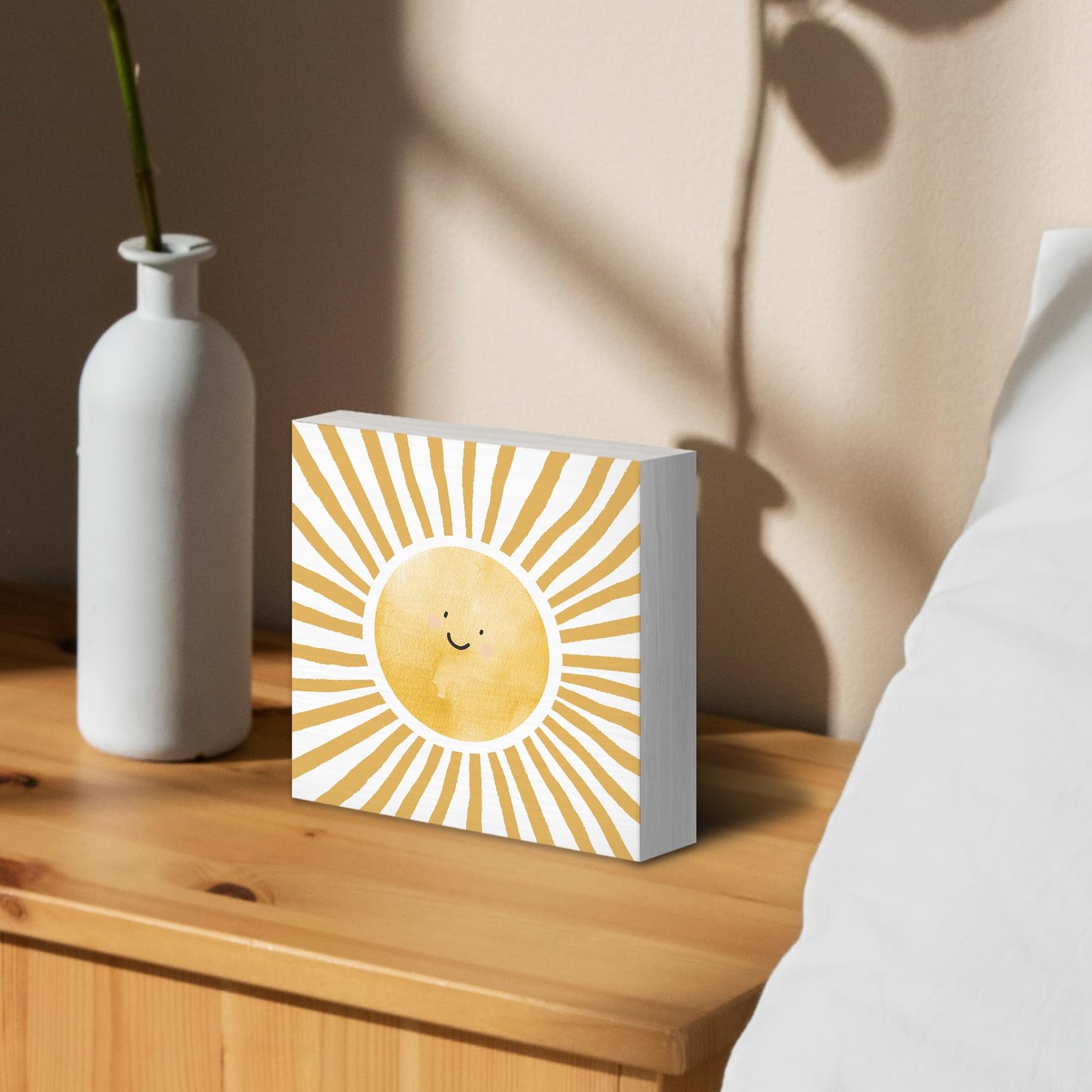 Inspirational Sun Sunshine Wood Box Sign Desk Decor 8X8, Pop Smiles Rustic Fa…
