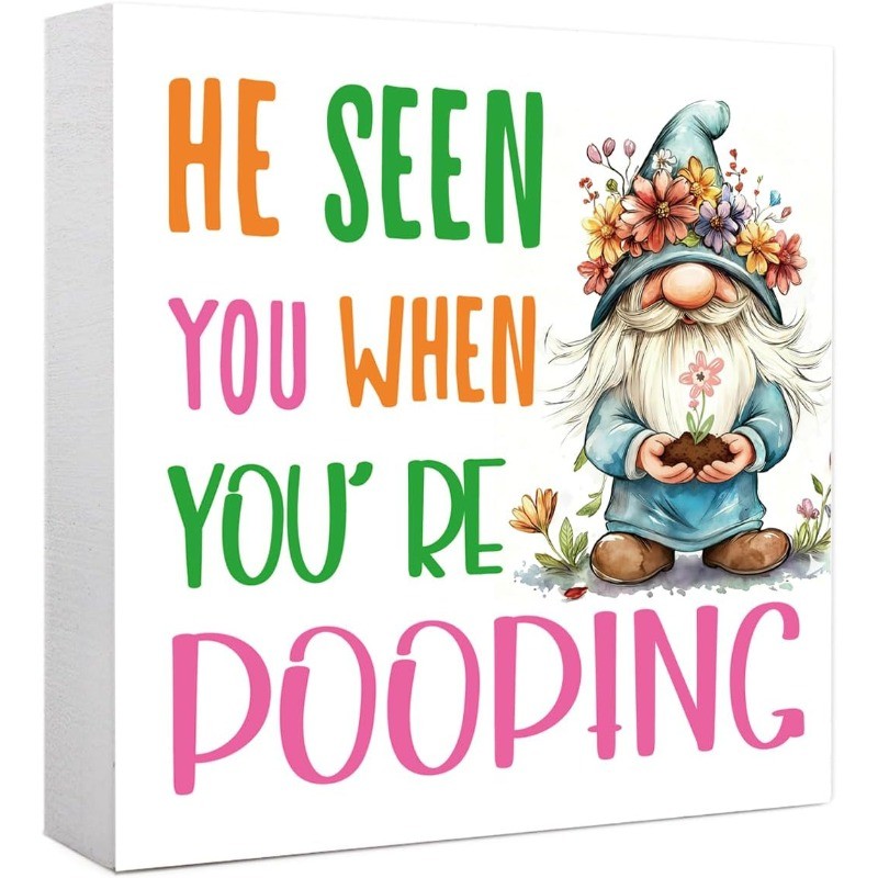 Multicolor Font Wooden Sign Humorous Restroom Farmhouse Tabletop Decor Present