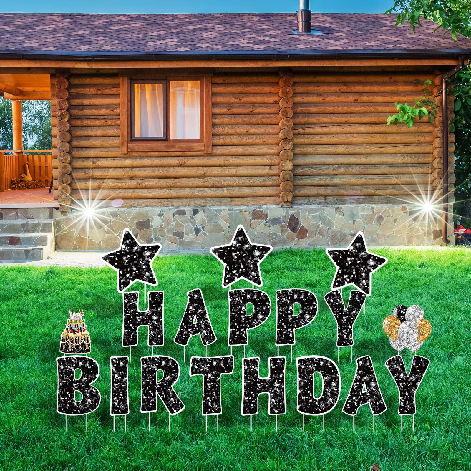 18 Pieces Happy Birthday Yard Signs with Stakes, 16 Inches Birthday Outdoor L…