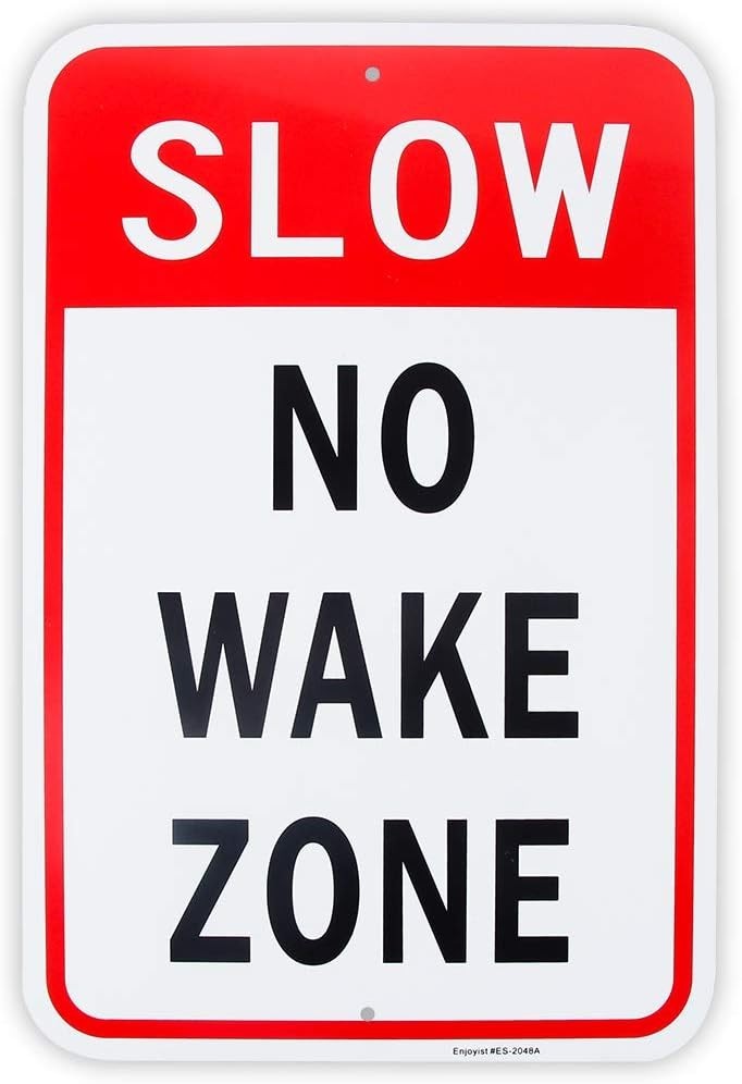 Large Slow No Wake Zone Sign, 18″x 12″ .04″ Aluminum 18” x 12”, Red