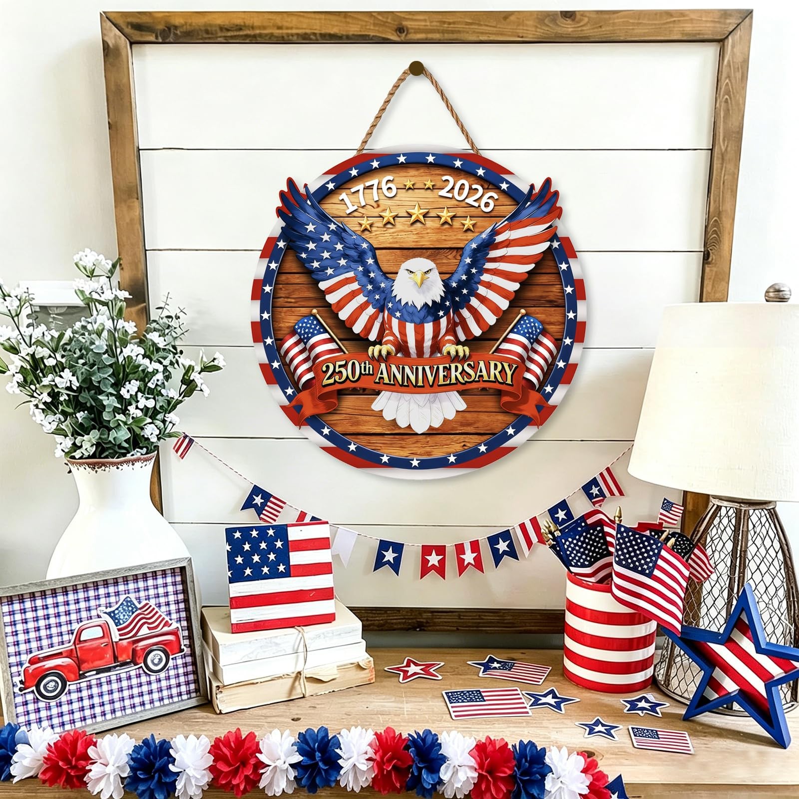 USA 250th Anniversary Decoration, Wooden 4th of July Eagle Door Sign 17762026…