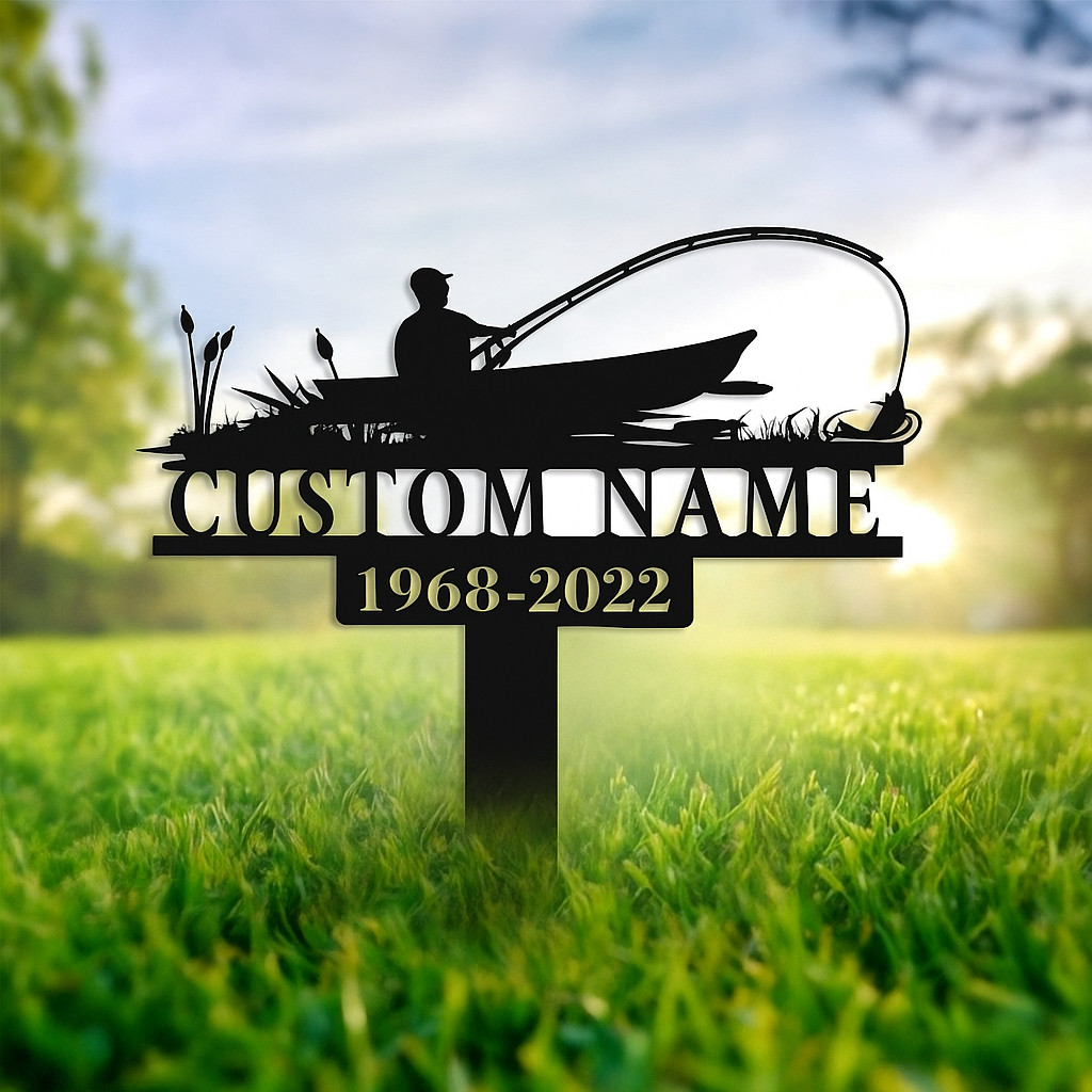 Custom Fishing Memorial Stake, Metal Grave Marker, Fisherman Sympathy Gift