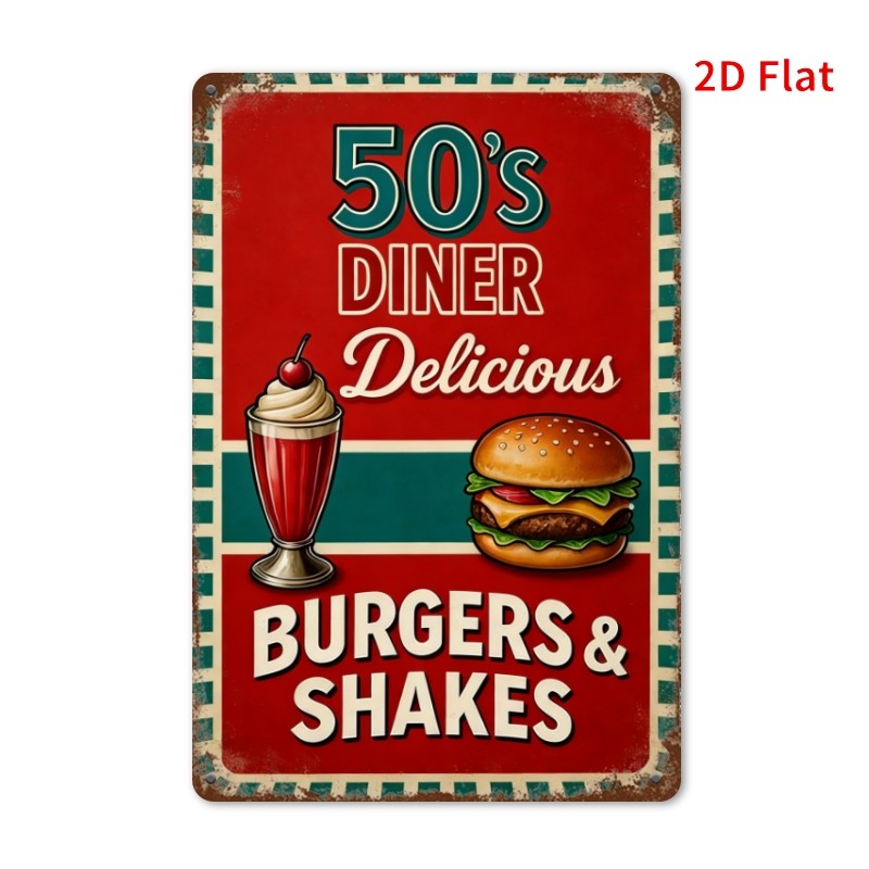 1950s Diner Sign Vintage Iron Wall Decor 20.32×30.48 cm