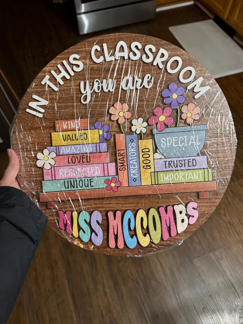Custom Teacher Door Hanger: In This Classroom, Personalized Wood Sign