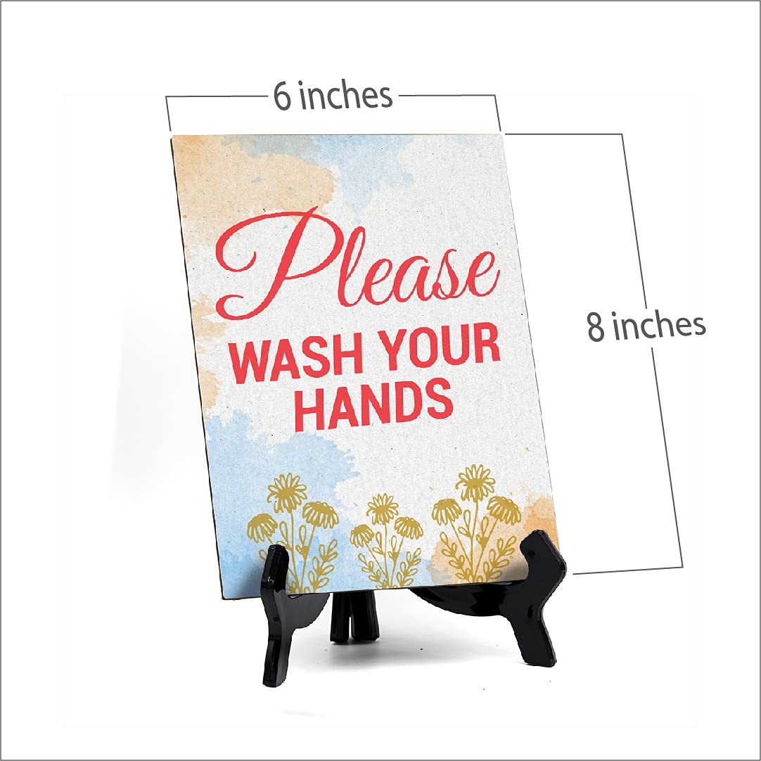 Signs ByLita Please Wash Your Hands, Blue Watercolor Table Sign (6 x 8″)