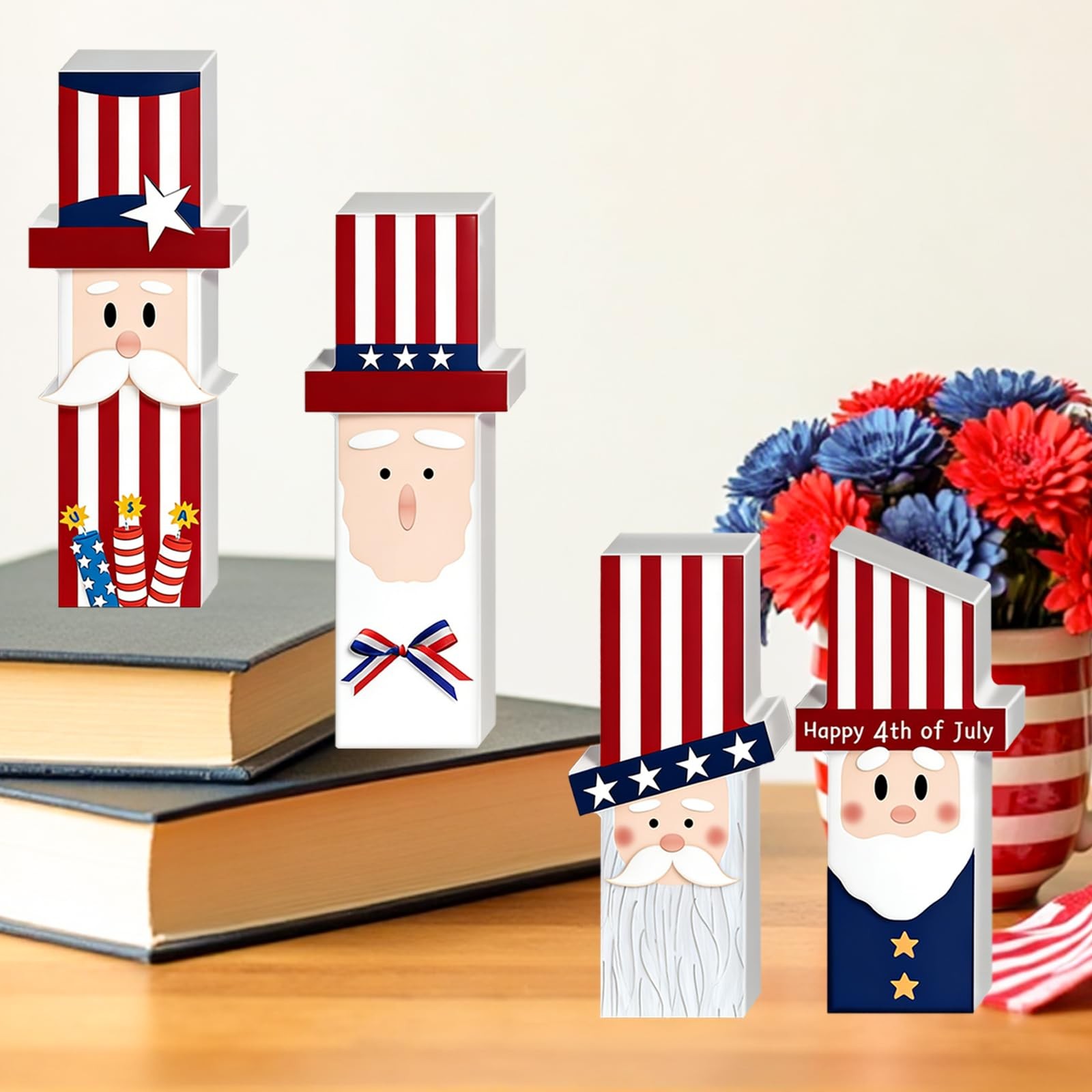 4 Pcs 4th of July table Decorations Patriotic Wooden Table Decor, Red White B…