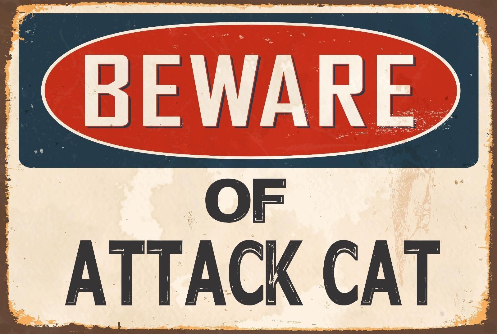 Aluminum Novelty Sign Sticker Tiger Beware Of Attack Cat 8×12 Funny Metal