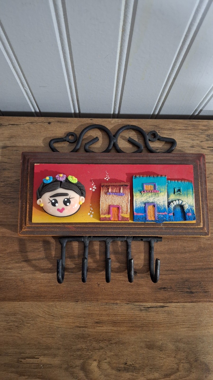 Unique Frida Kahlo Wall Hook Decor Black Iron Mexican Decor 5 Hooks Boho