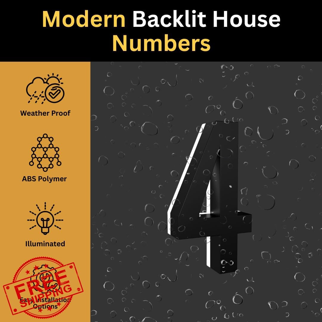 LN LUMANUMBERS 5″ LED House Number 4 Black