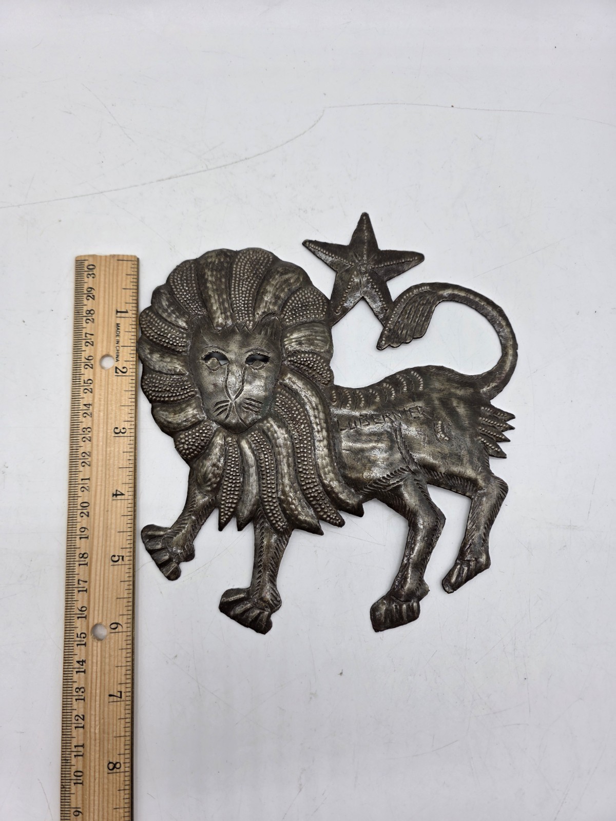 Haitian Artist Lubernier Cut Metal Lion With Star Wall Art Leo Astrology Tropics