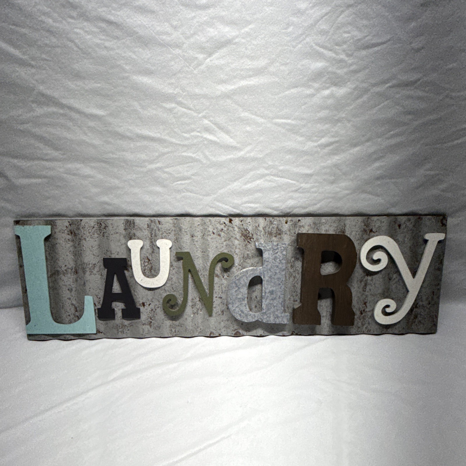 Laundry Decorative Wood Wall Sign Farmhouse Gray/Multicolor Letters 31×6 in