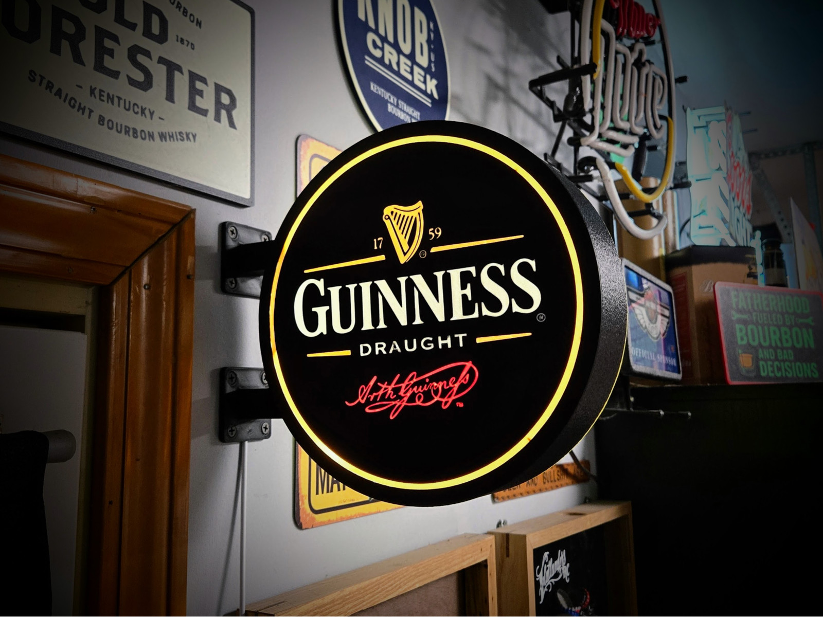 Guinness LED Lightbox Sign 3D Printed Round Wall Mount Man Cave Garage Decor