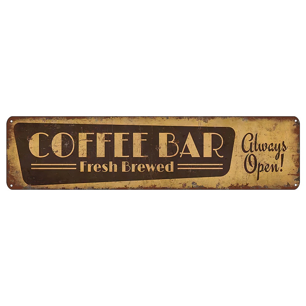 Coffee Bar Fresh Brewed Always Open Retro Metal Sign Coffee Station Decoration