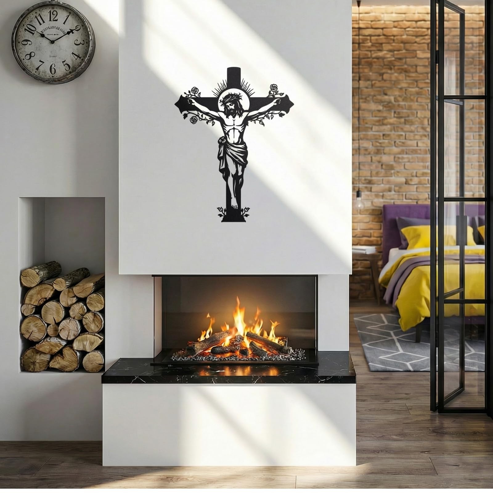 Black Metal Jesus Cross Wall Decor, 15”x12” Crucifix Gifts Blessed for Moth…