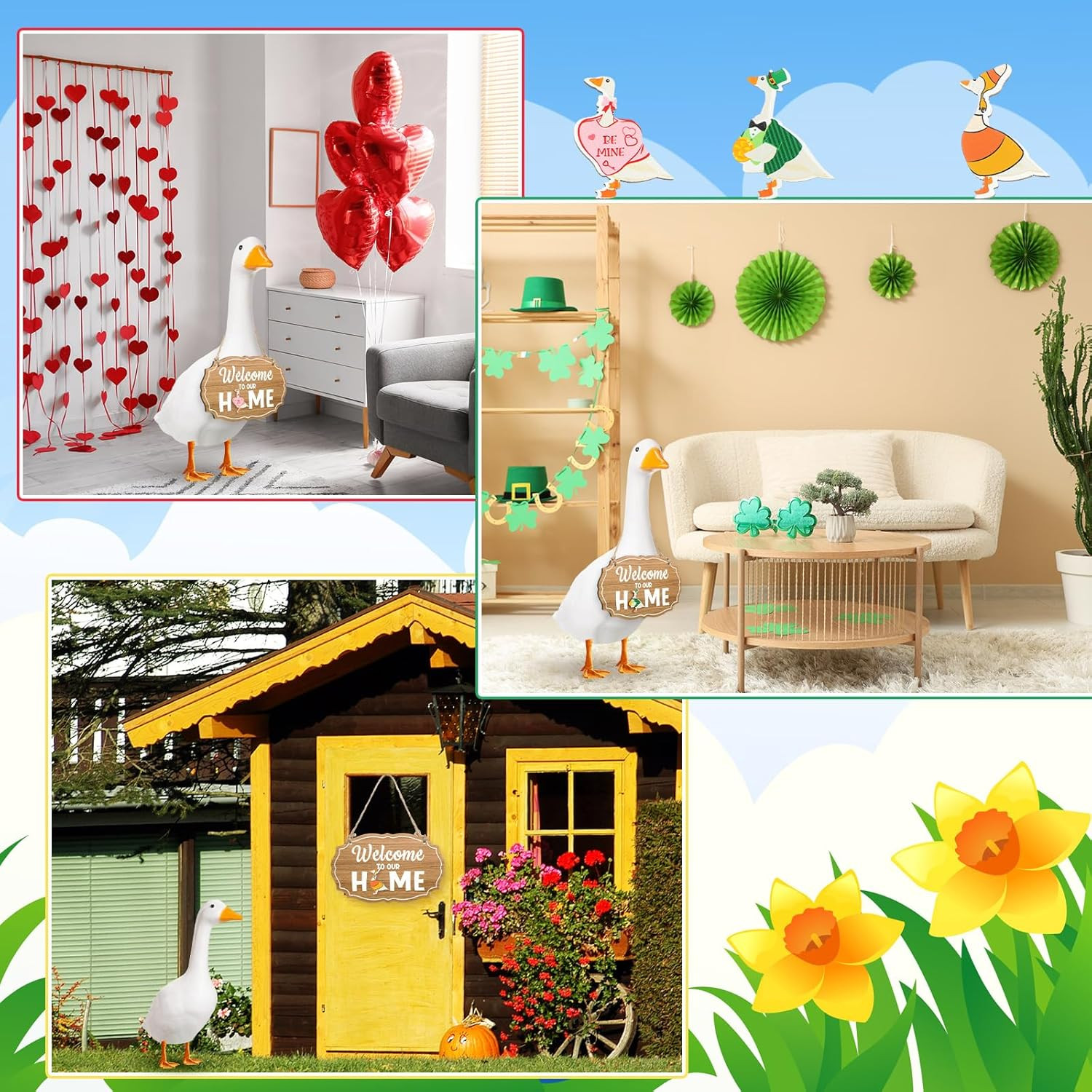 16-Piece Interchangeable Porch Goose Welcome Sign for Seasonal Decor