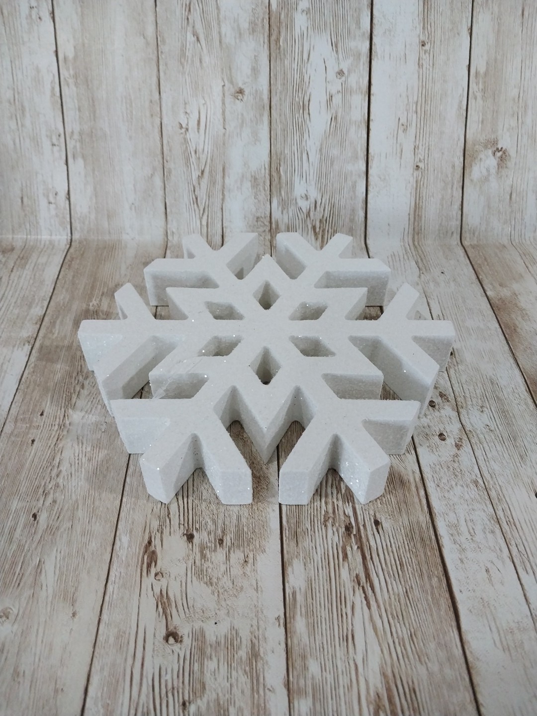 New! 7″ White Glitter Snowflake Cutout Wood Block Sign Decor Winter Christmas