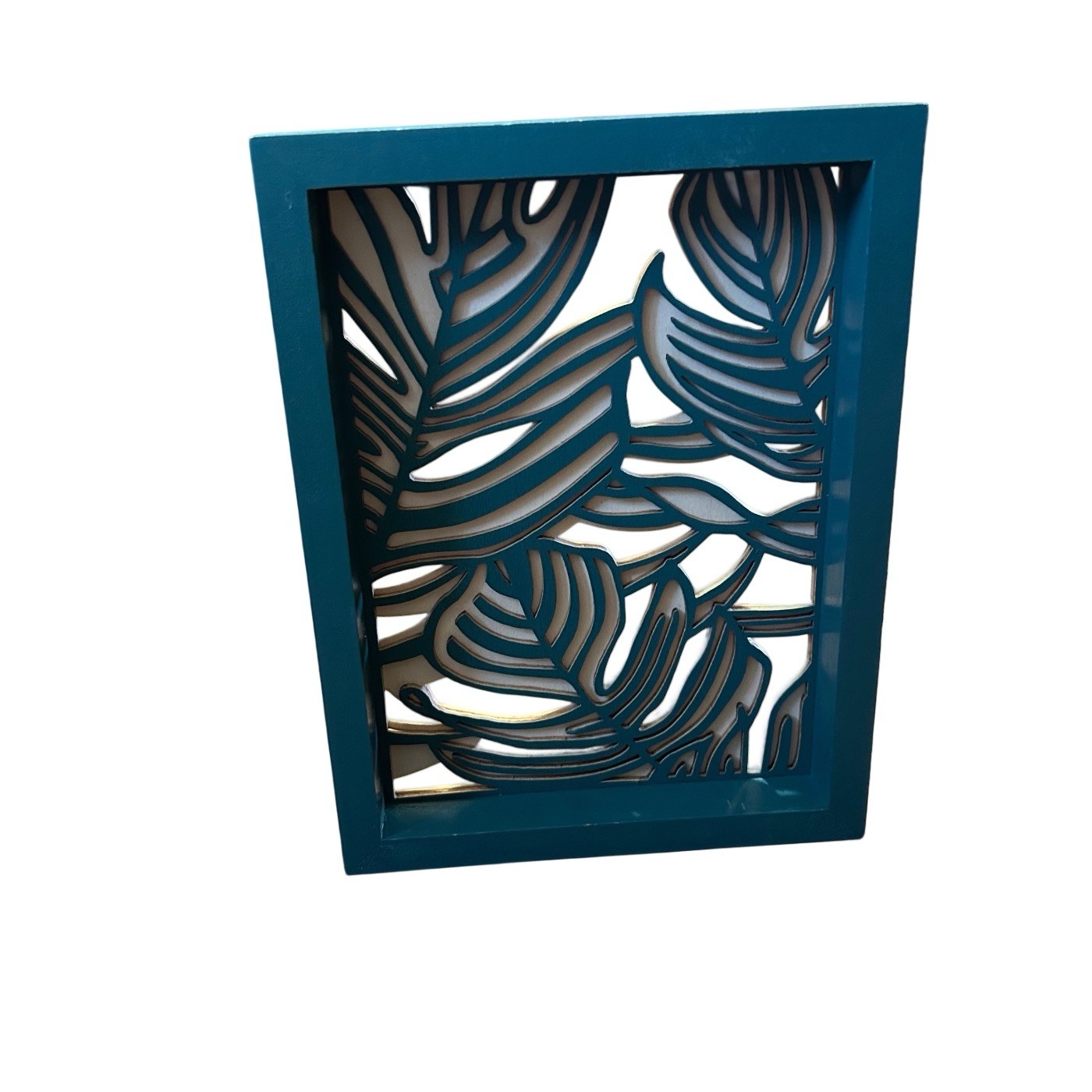 Wooden Free Standing Shelf Wall Decor 8.5” X 6.5” Tropical Palm Leaves 3D Cutout