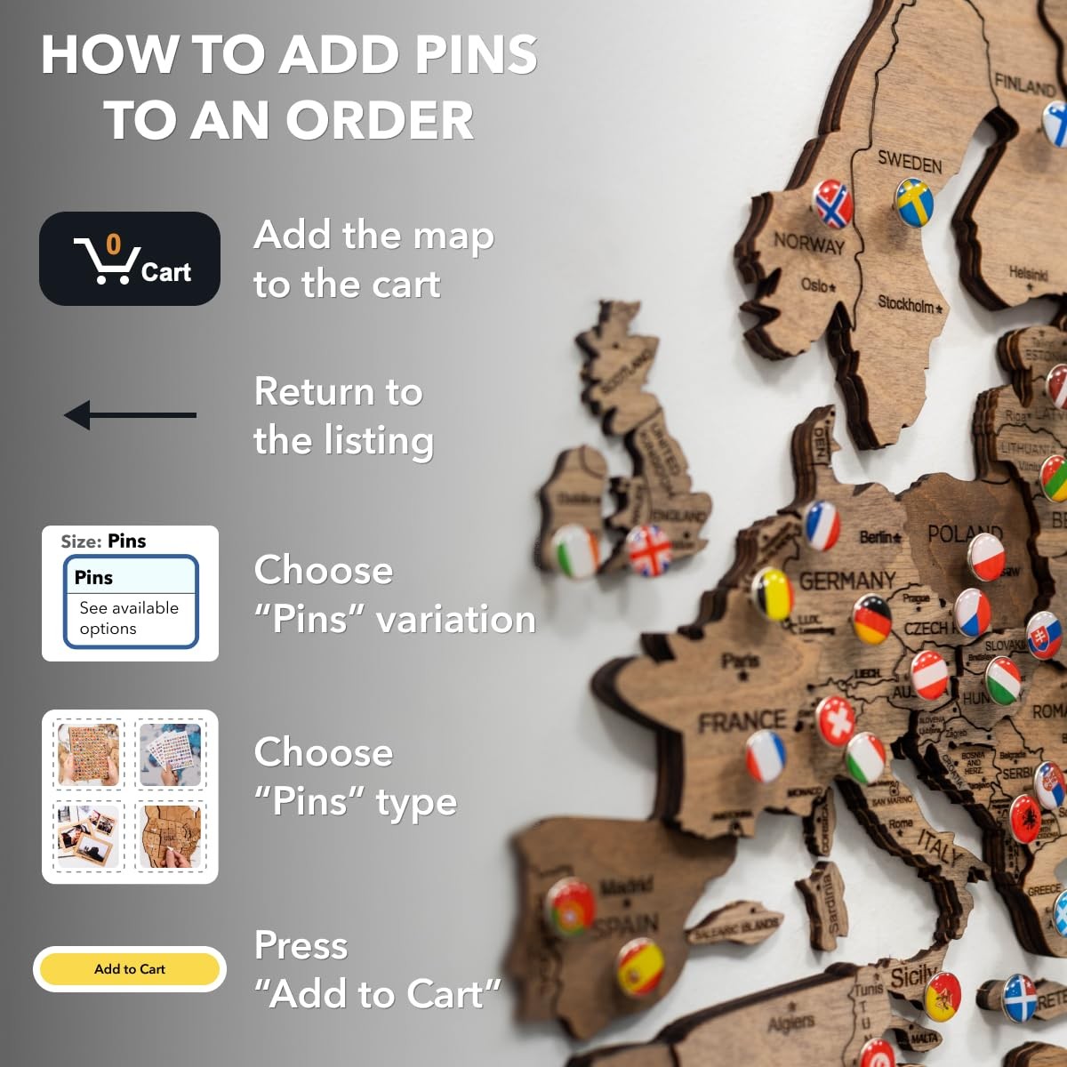 Enjoy The Wood 3D Wooden World Map Wall Art – Large Travel Map with Pins for …