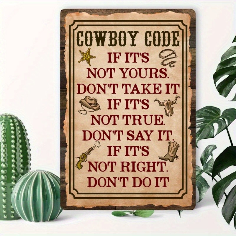 Vintage Cowboy Code Metal Tin Sign Western Style Wall Decoration for Home/Barn