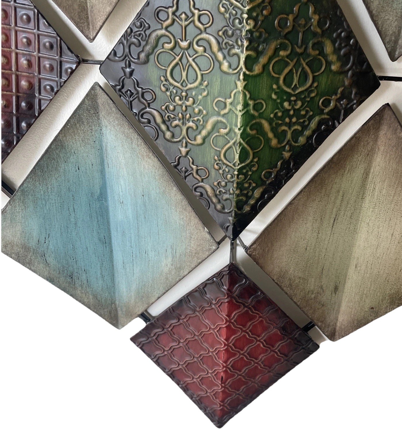 Vintage Metal Diamond Wall Art 40×30 Rustic Southwestern 3D Geometric Panels