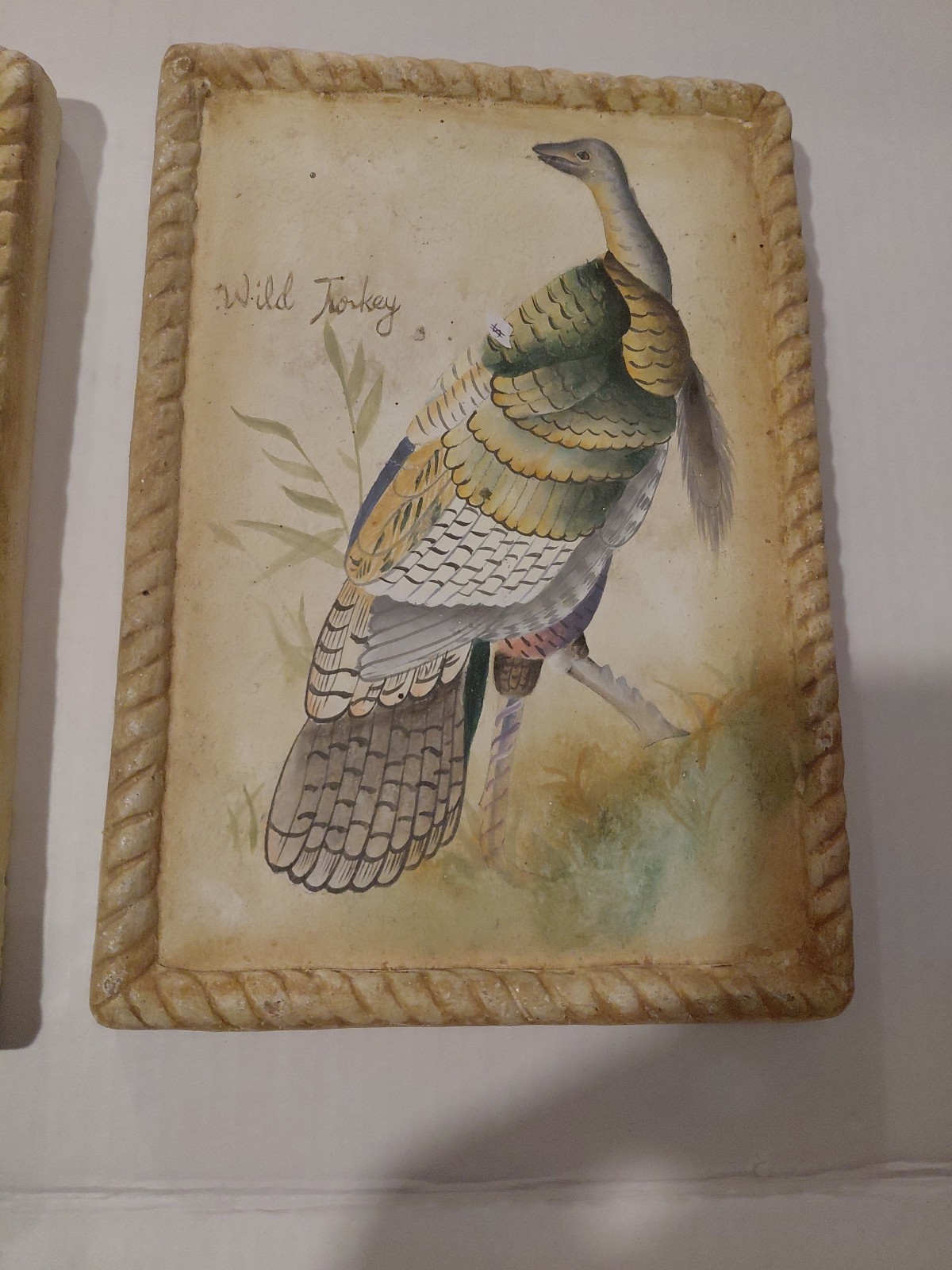 Plaster Wild Turkey Plaques Item 43062 Two Renee Dubois Hanging 11″x8″ Wall Art