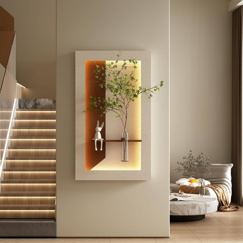 41 In. X 24 In. Light Coffee 3D Art Sculpture Sandstone Wall Decor with Simulate
