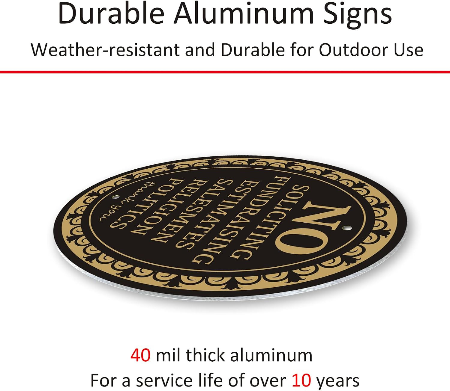 (2 Pack) Metal Self-adhesive No Soliciting Sign for Front Door – 6″ x 4.7″ Sm…