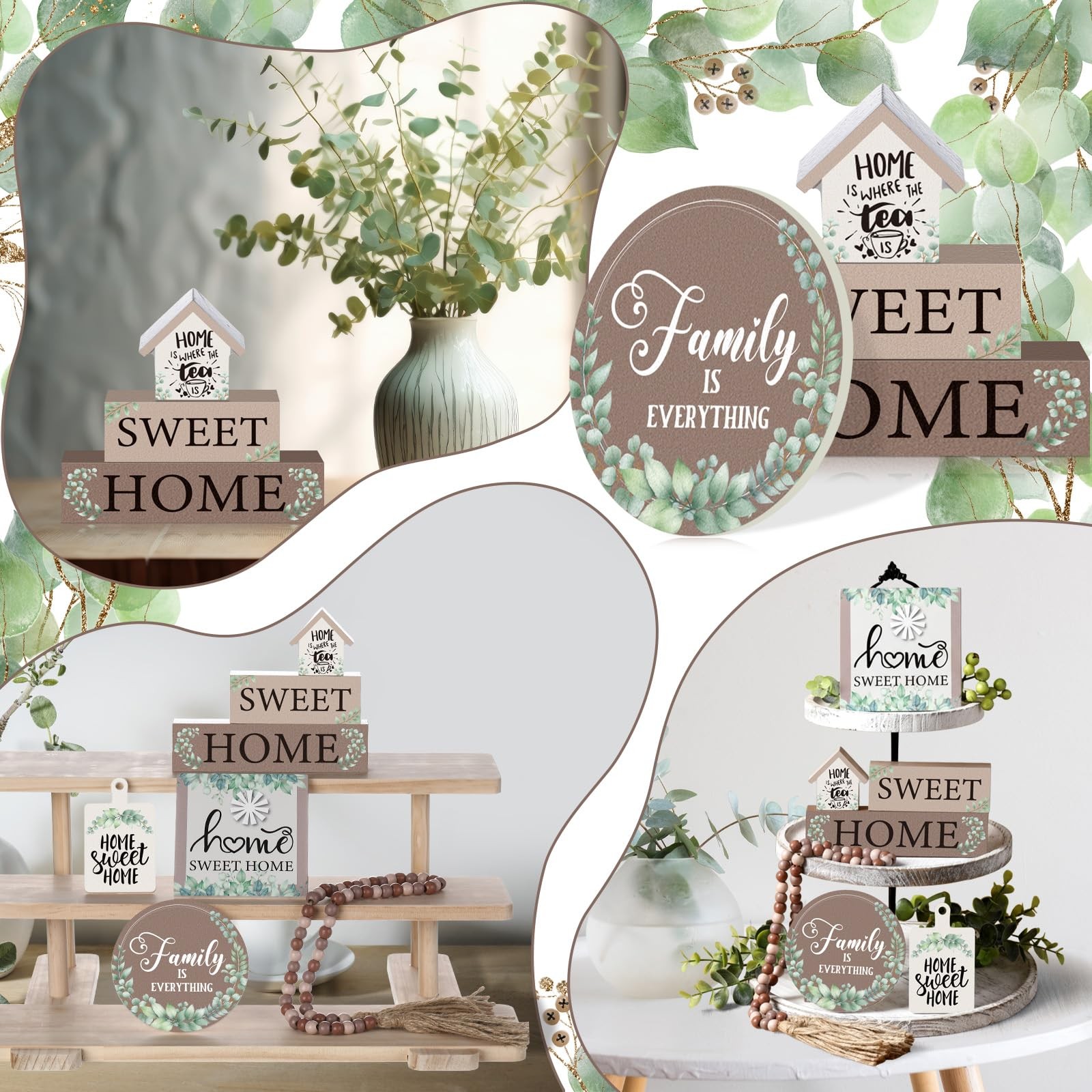 7 Pcs Home Sweet Home Wooden Table Decorations, Farmhouse Tiered Tray Decor R…