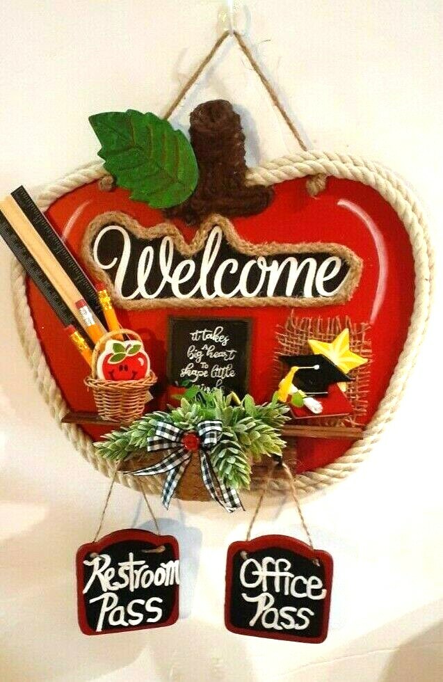Decorated Apple Welcome Sign with restroom and office pass – teacher inspired