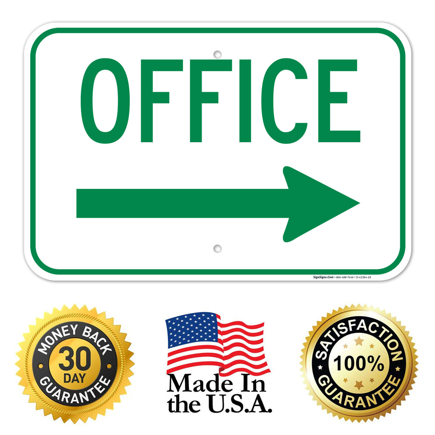 Office In Right Side Sign, In Green