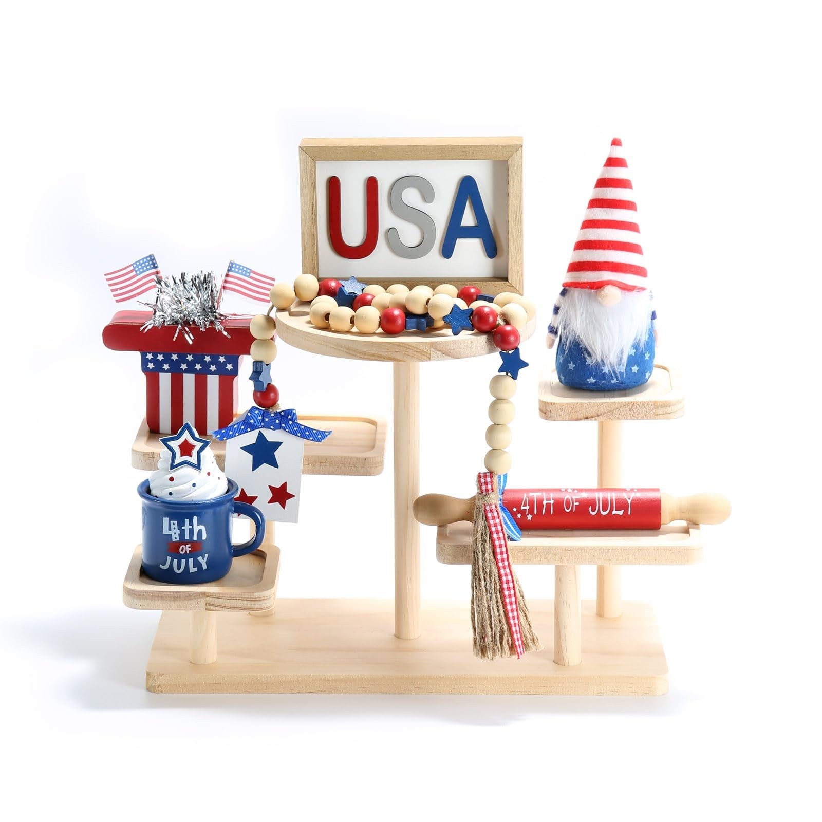 4th of July Decorations Patriotic Tiered Tray Decor Set, 6 Pieces Fourth of J…