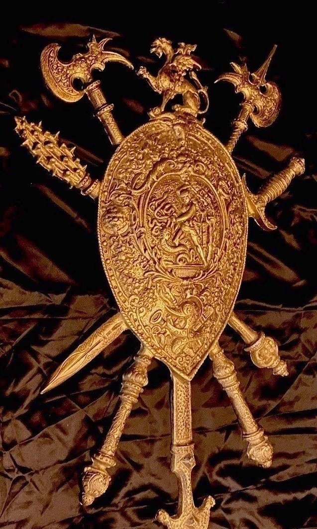 Medieval Style Coat Of Arms Iron Bronze Finish Wall Plaque Made Mexico 25 X 20