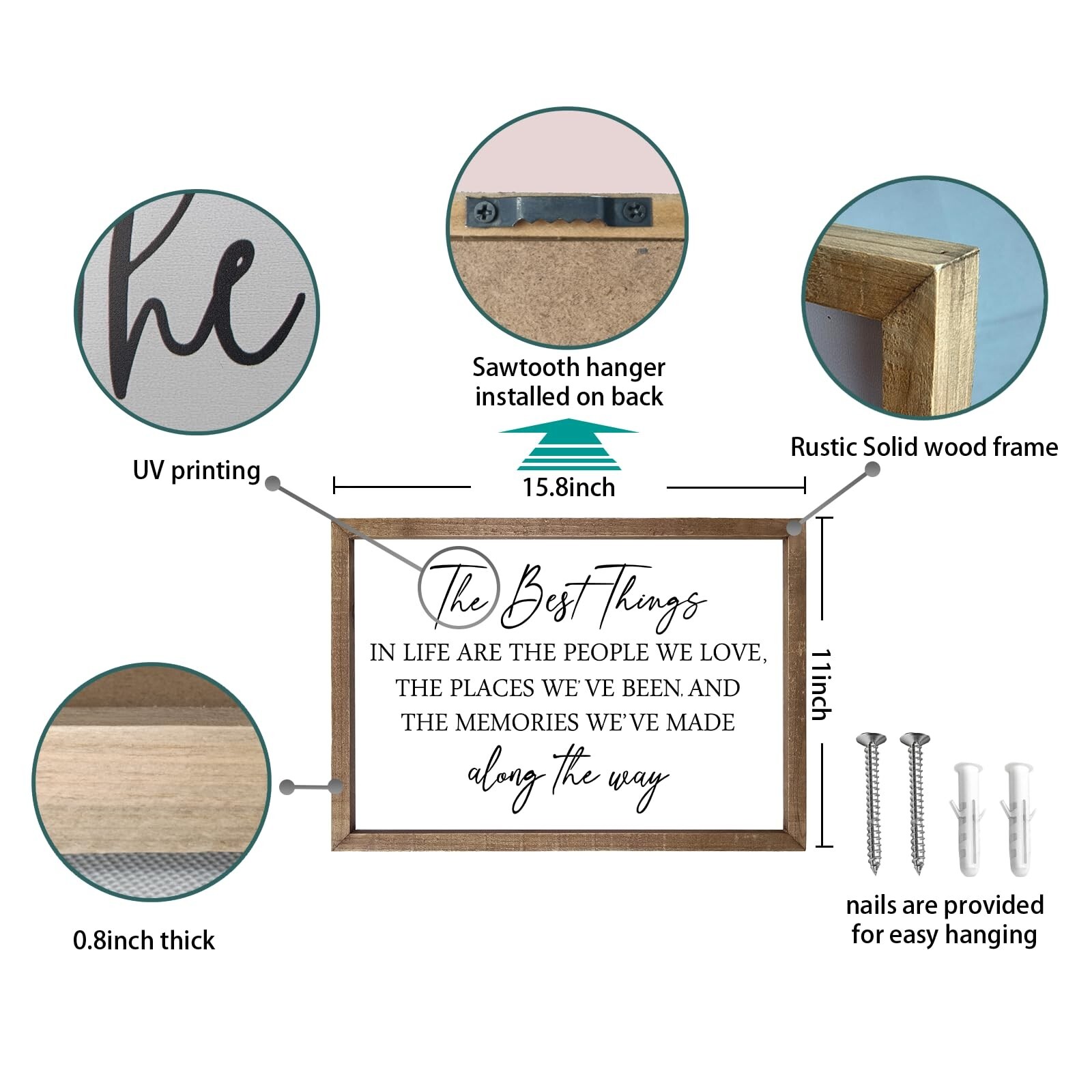 Comurdyo The Best Things in Life Sign 15.7”×11” Framed Wood Memories Insp