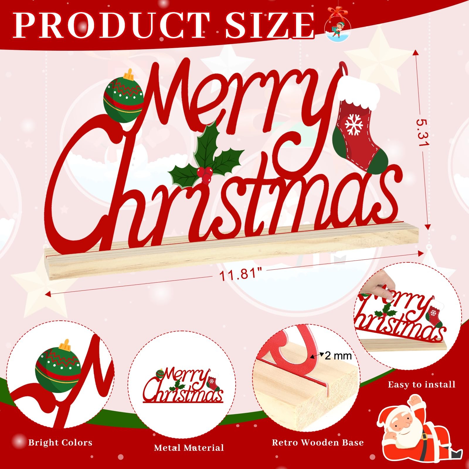 Metal Tabletop Decoration with Wood Base, Holiday Decorations for Home, Offic…