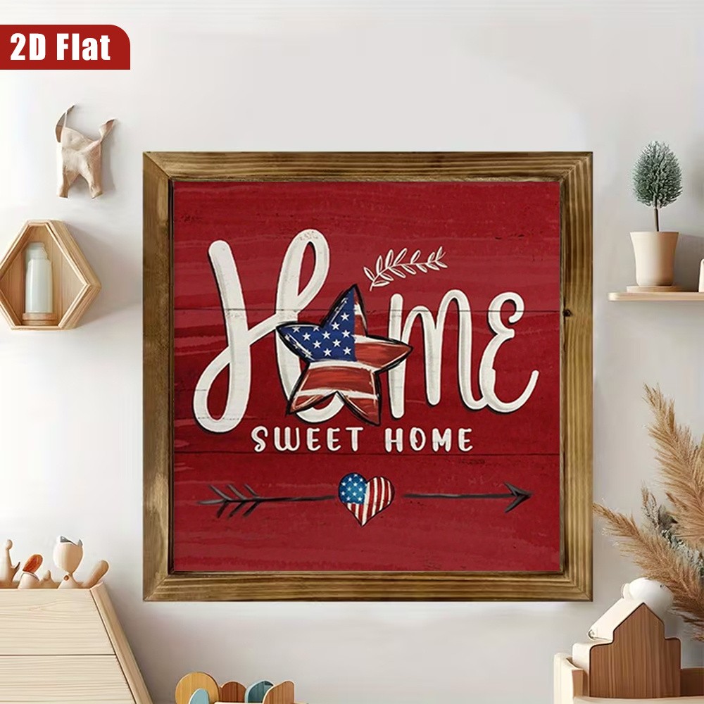 Home Sweet Home American Star Heart Wooden Plaque Farmhouse Entry Wall Decor