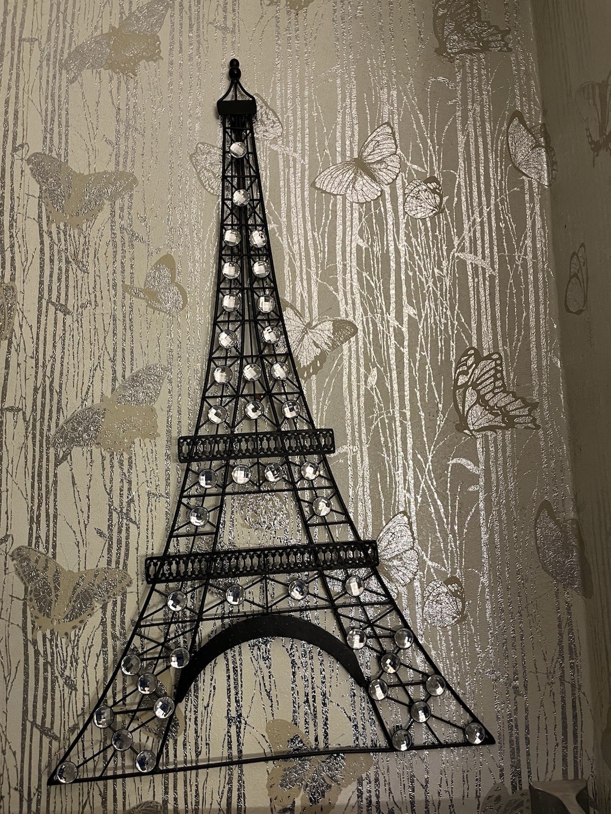 Large Eiffel Tower Metal Wall Decor Rhinestone Paris Art 30in Black