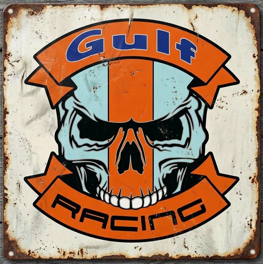 Gulf Racing Skull 12 x 12 Square Vintage Novelty Metal Sign Made In USA New!