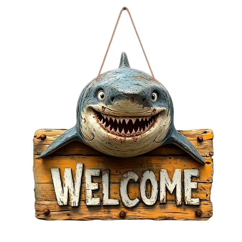 Flat Shark Wooden Sign – Rustic-style Wall Decor Indoor and Outdoor 2D Bold