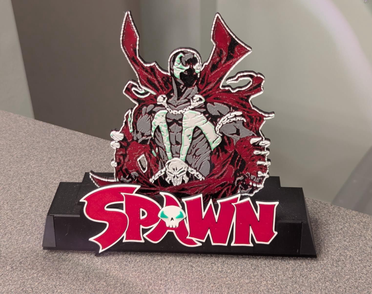 Spawn 3D Printed Display Stand Sign Wall Shelf Desk Fan Art Black Red PLA
